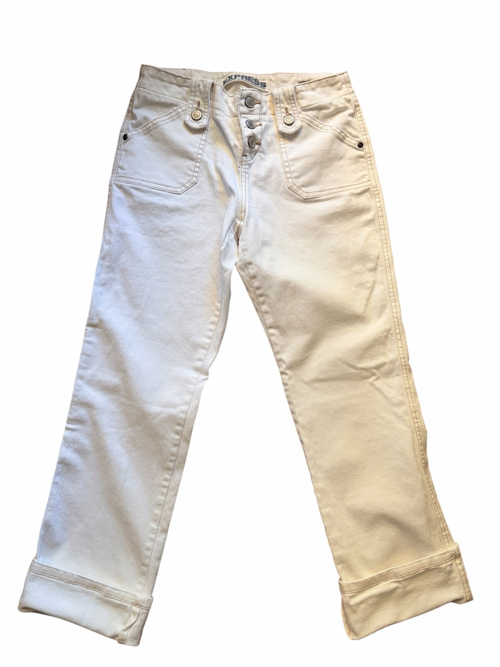Vintage Express White Low Rise Button Fly Jeans 3/4 Y2K